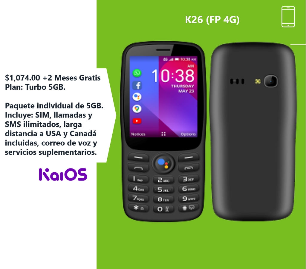 KaiOS K26 +2 Meses Gratis Plan: Turbo 5GB