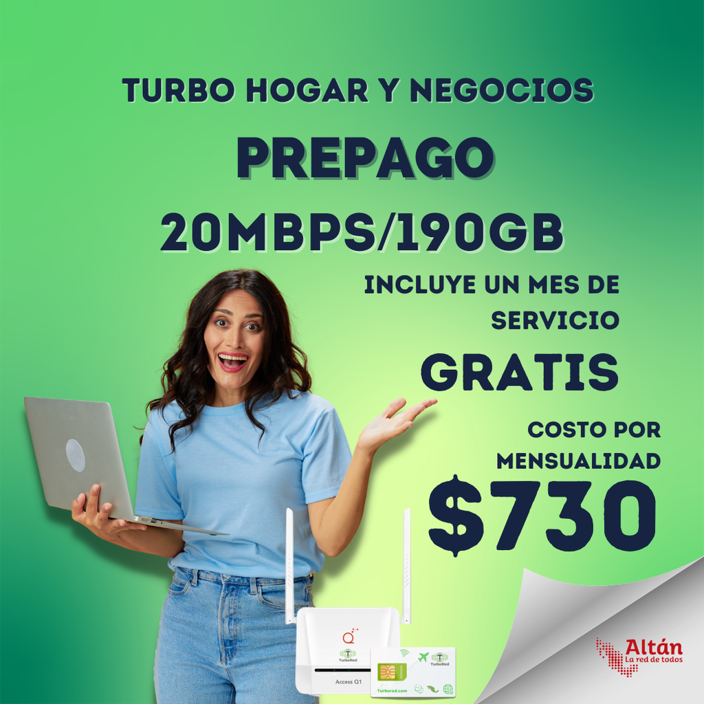 Combo Turbo Internet Hogar Prepago con 1 Mes Gratis Plan Turbo 20/190GB