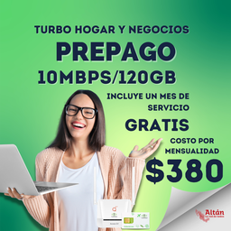 [Combo Internet Hogar ZLT S10 P10/60] Combo Turbo Internet Hogar Prepago con 1 Mes Gratis Plan: Turbo 10/120GB