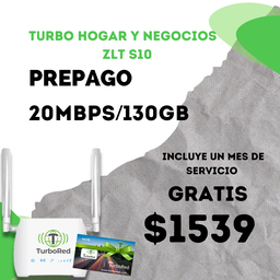 [Combo Internet Hogar ZLT S10 P20/70] Combo Turbo Internet Hogar Prepago con 1 Mes Gratis Plan: Turbo 20/130GB