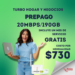 [Combo Internet Hogar ZLT S10 P20/130] Combo Turbo Internet Hogar Prepago con 1 Mes Gratis Plan Turbo 20/190GB