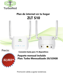 [Combo Internet Hogar ZLT S10 C20/200] Combo Turbo Internet Hogar Mensualizado con 1 Mes Gratis Plan: Turbo 20/320Gb