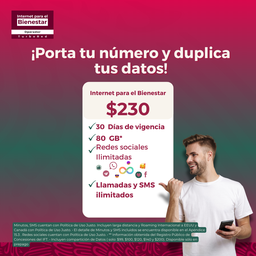 Internet para el Bienestar: Prepago 30 Días  80GB (Promoción portabilidad)